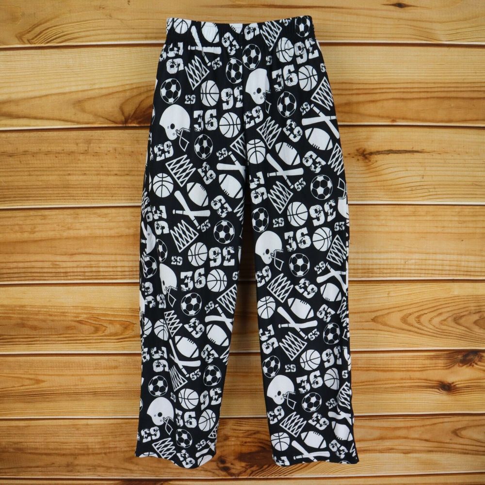 Cherokee Sleepwear Pajama Pants Boys Sz L Black White Sports Elastic Waist‎ Soft